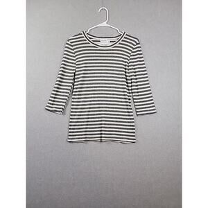 Michael Stars Anthropologie Ivory Black Striped Knit LS Blouse Women M L Stretch